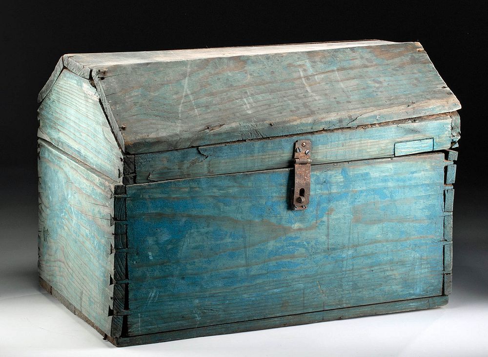 Appraisal: Painted Late th C New Mexican Wood Chest Originally Listed