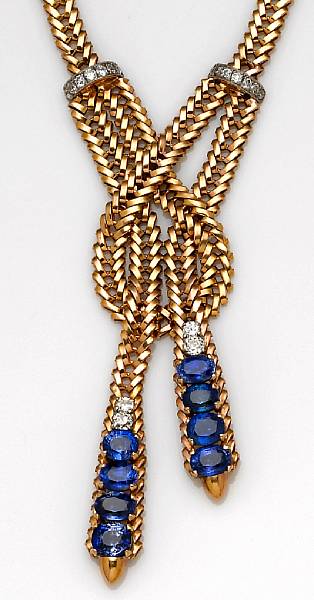 Appraisal: A sapphire diamond platinum and eighteen karat gold necklace designed