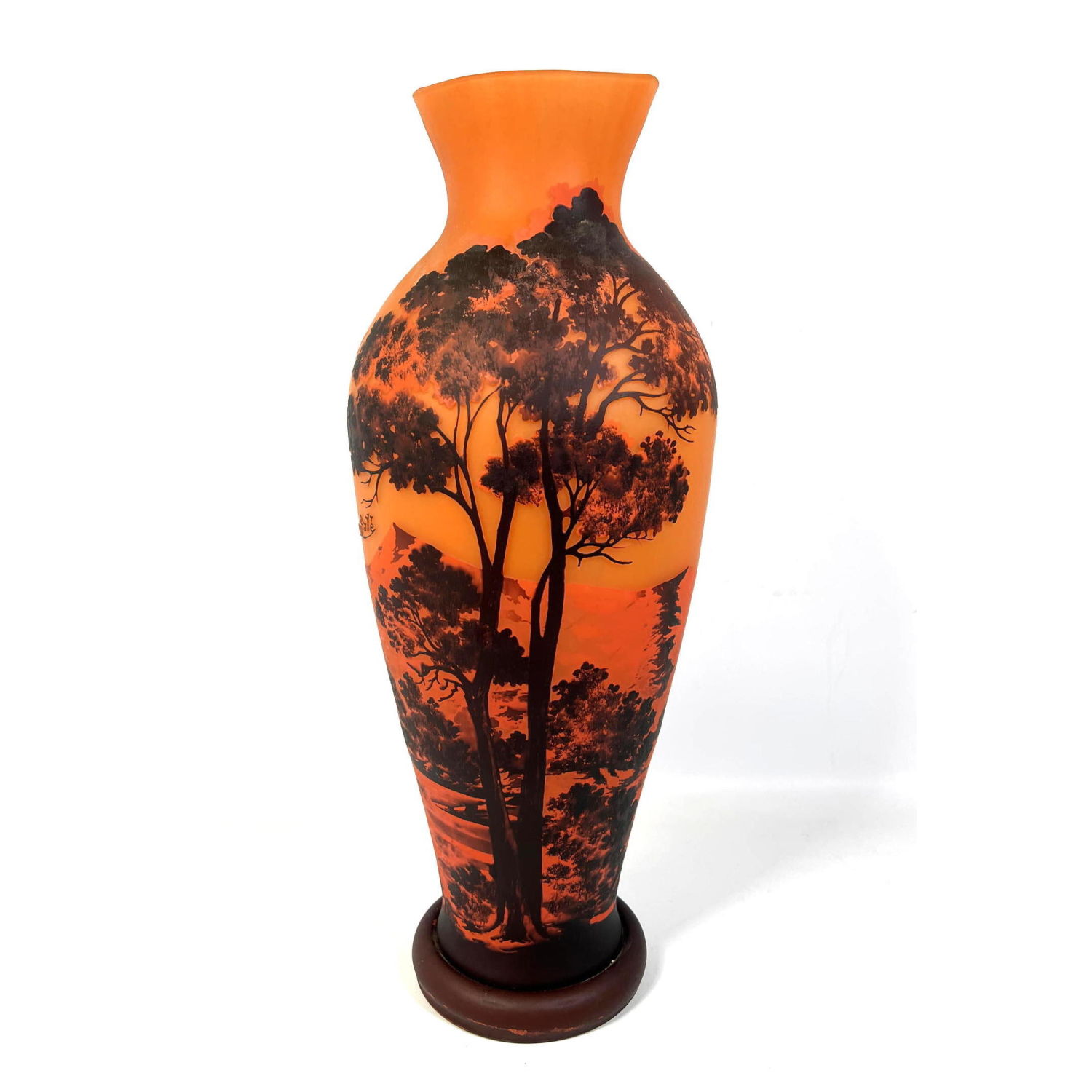 Appraisal: Tall Cameo Art Glass Vase Tall Trees with Mountains After