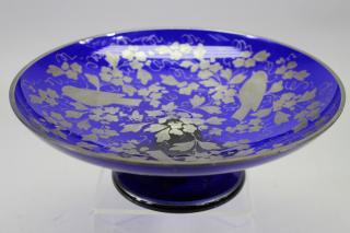 Appraisal: Czech Republic Cobalt Sterling Overlay Tazza Marked 'Czecho Slovakia' on