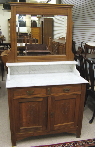 Appraisal: AN OAK MARBLE-TOP DRESSER WITH MIRROR Belgian early th century