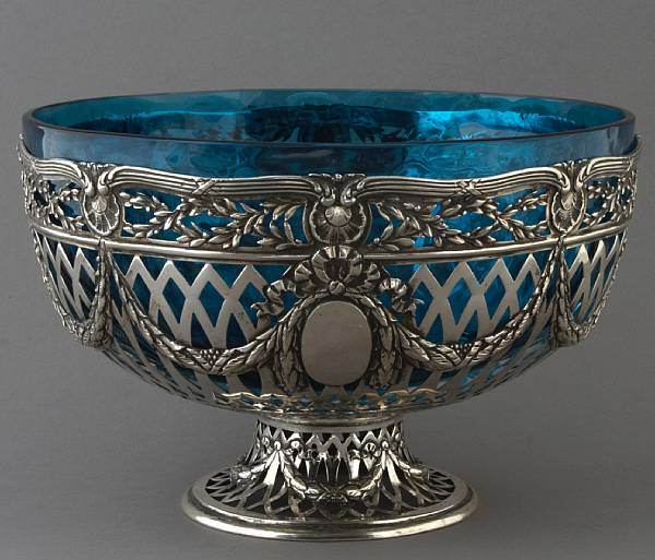 Appraisal: A Continental standard reticulated basket with later glass liner height