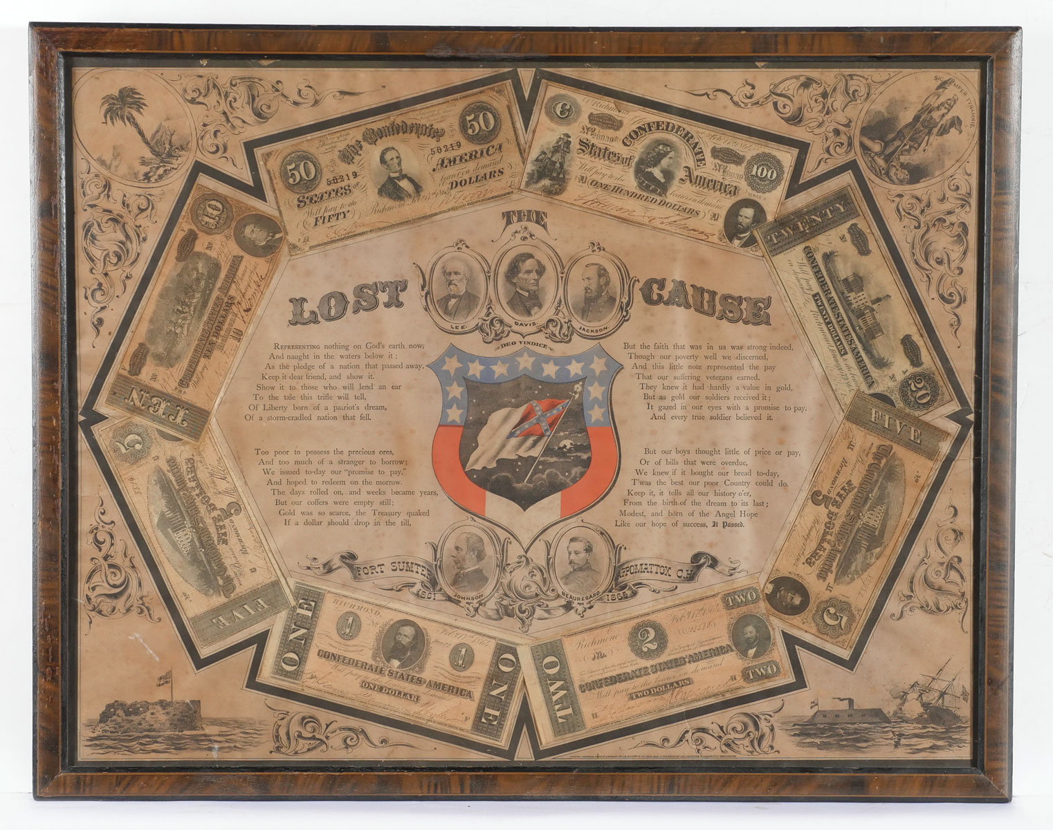 Appraisal: THE LOST CAUSE'' CONFEDERATE MONEY FRAMED in Confederate money with