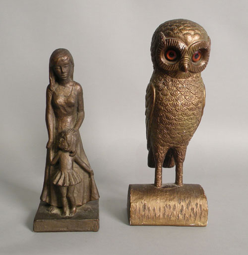 Appraisal: Chalk owl figure h together with a composition figure of