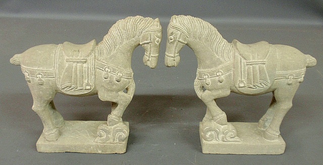 Appraisal: - Pair of carved stone horse figures probably Asian each