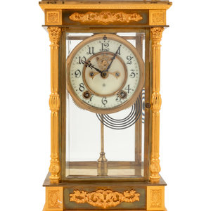 Appraisal: An Ansonia Earl Gilt Metal and Crystal Regulator Clock Height