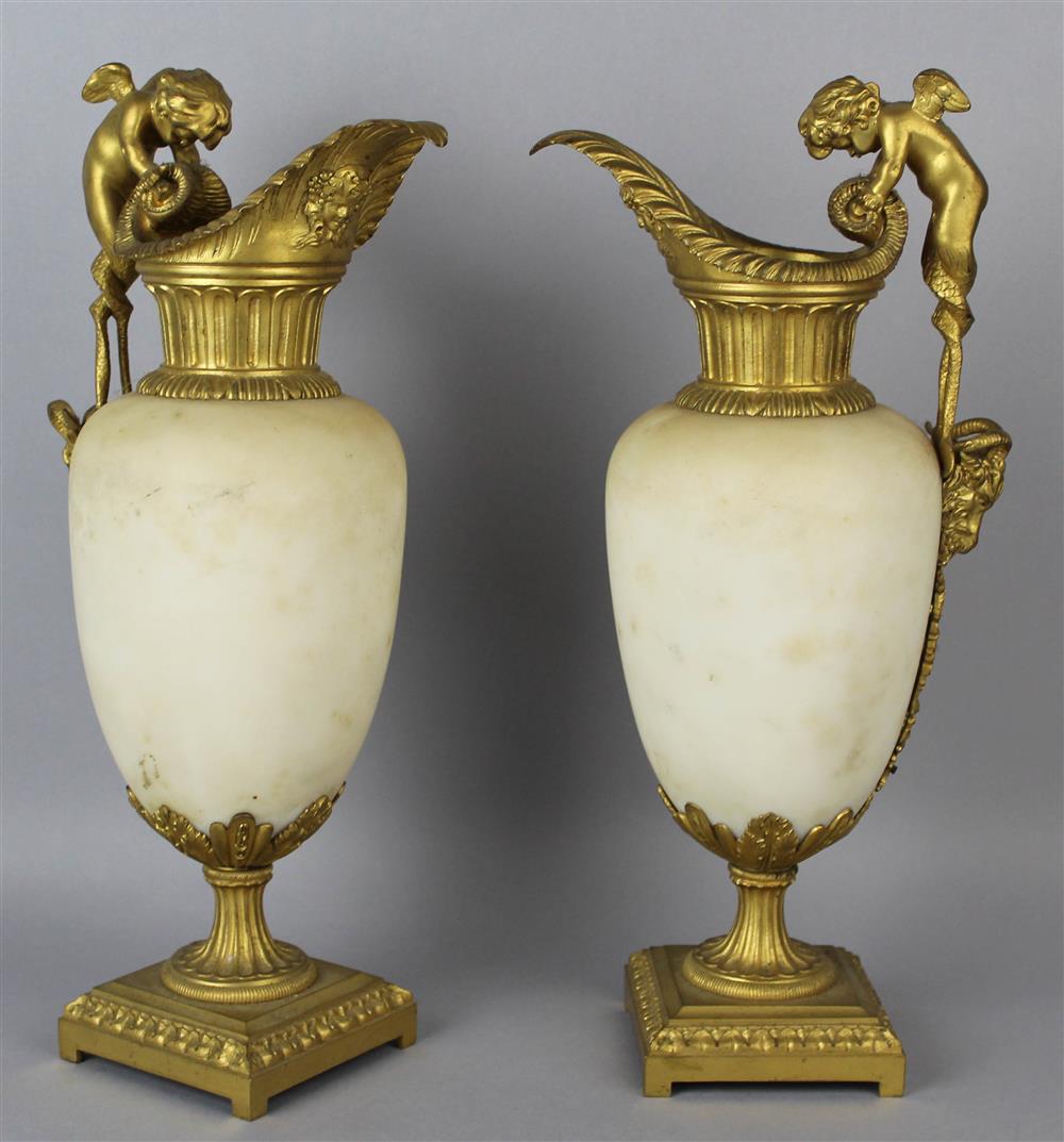 Appraisal: PAIR OF LOUIS XVI STYLE ORMOLU MOUNTED WHITE MARBLE EWERS