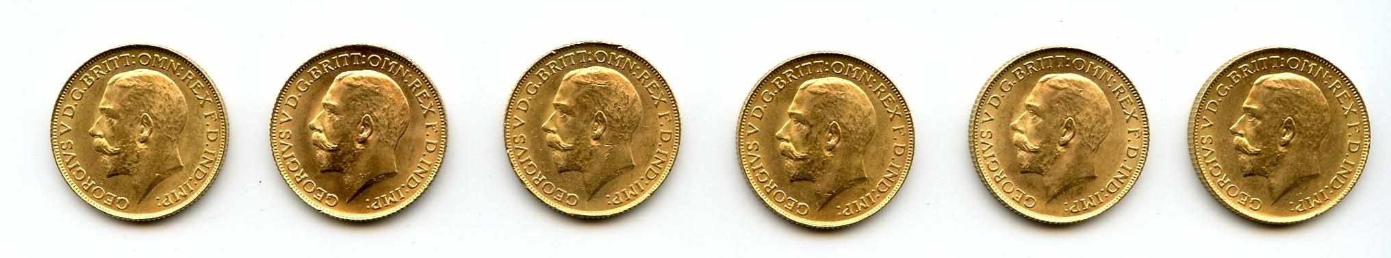 Appraisal: Great Britain George V Sovereigns KM- All show abundant luster