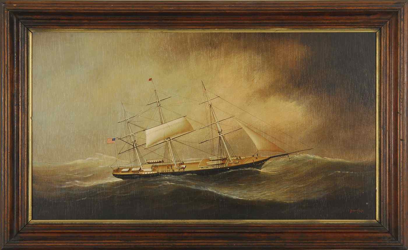 Appraisal: BRIAN COOLEBritish b An American ship in stormy seas Signed