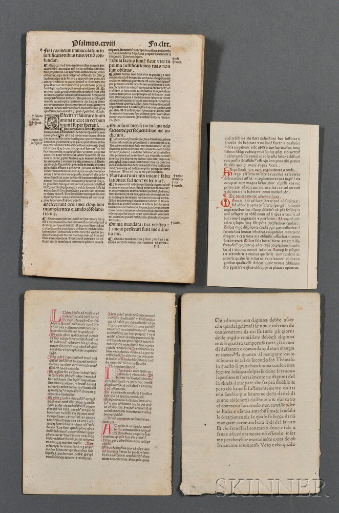 Appraisal: Incunabula Leaves Small Format Eighteen leaves printed on paper from