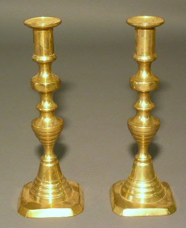 Appraisal: Pair of Victorian brass candlesticks h