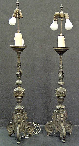 Appraisal: A pair of Neoclassical style t le candle prickets late