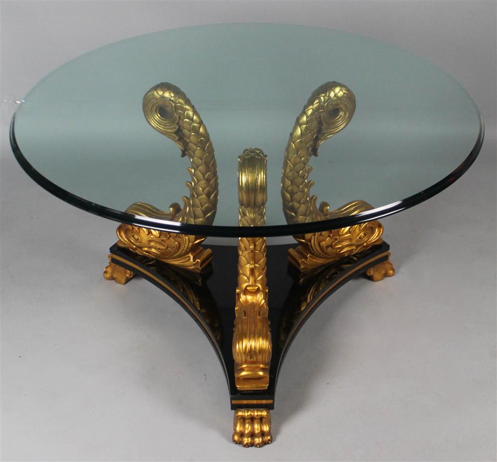 Appraisal: KARGES CONTEMPORARY REGENCY STYLE CENTER TABLE WITH DOLPHIN BASE circular