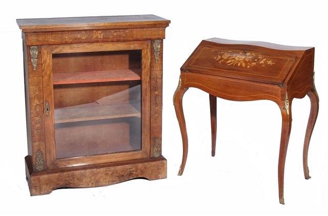 Appraisal: A VICTORIAN WALNUT AND FLORAL MARQUETRY SIDE CABINET the interior