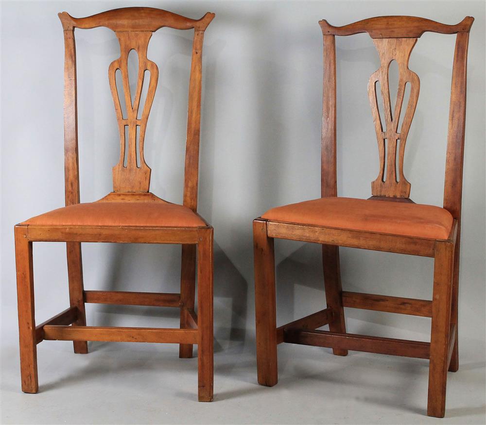 Appraisal: PAIR OF NEW ENGLAND CHERRYWOOD COUNTRY CHIPPENDALE SIDE CHAIRS ca