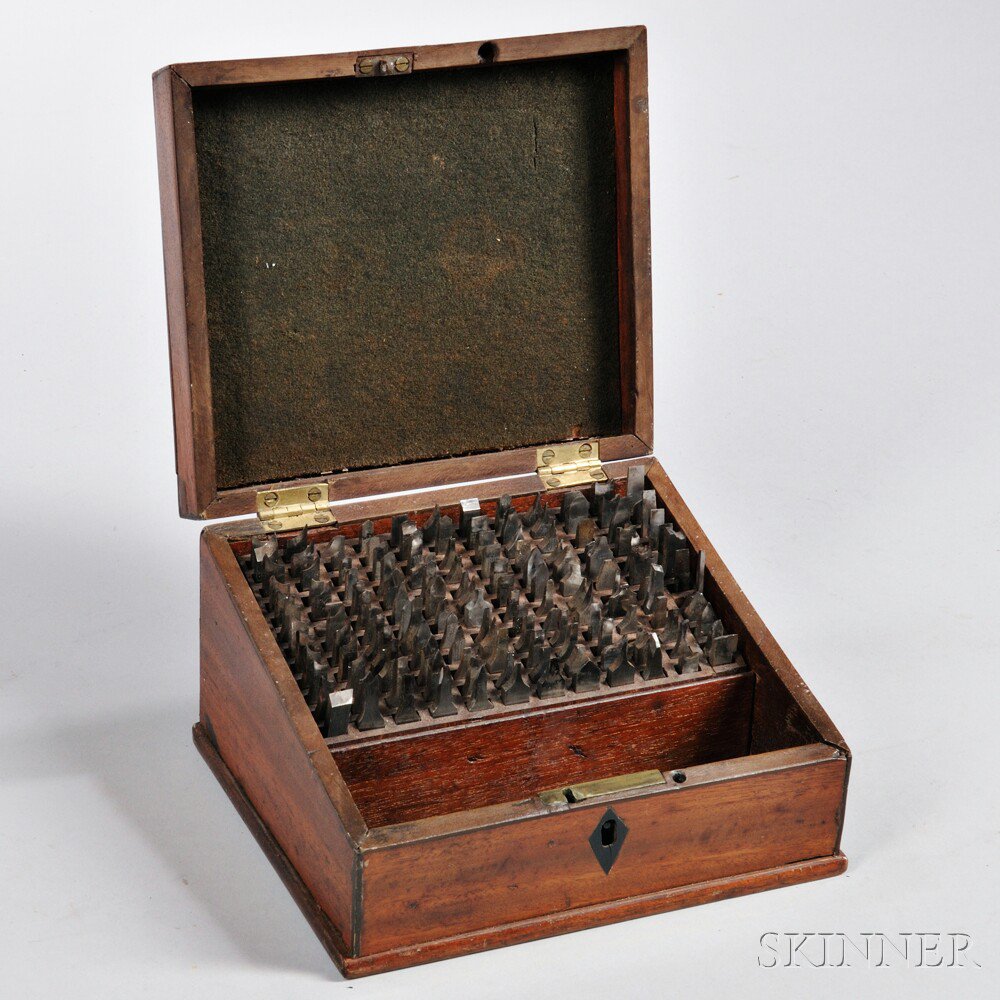 Appraisal: Holtzaphel Mahogany Case and Associated Cutters slant-top box with inlaid