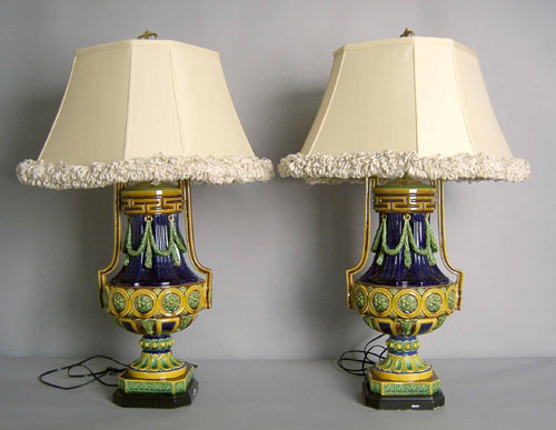 Appraisal: Pair of Majolica style table lamps together with a chi