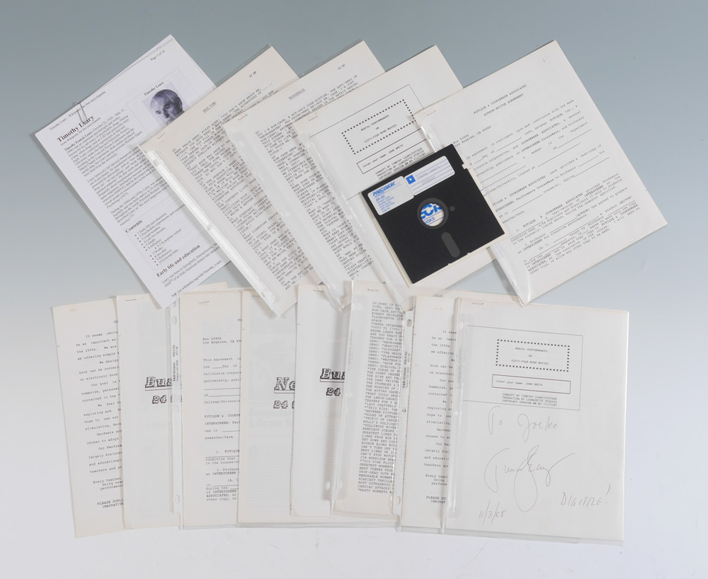 Appraisal: COLLECTION OF SIGNED TIMOTHY LEARY EPHEMERA Collection of paper ephemera