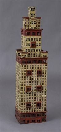 Appraisal: ENAMELED TIN MODEL OF A SKYSCRAPER The -tiered structure composed