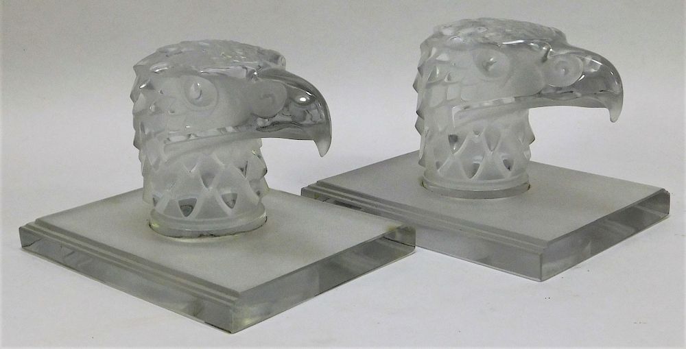 Appraisal: PR Lalique France Eagle Hood Ornament Bookends France th Century