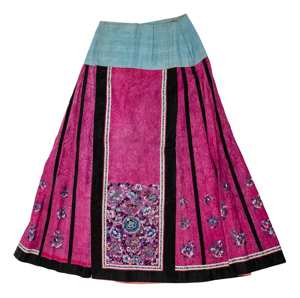 Appraisal: A Chinese Fuchsia Ground Embroidered Silk Apron Skirt A Chinese