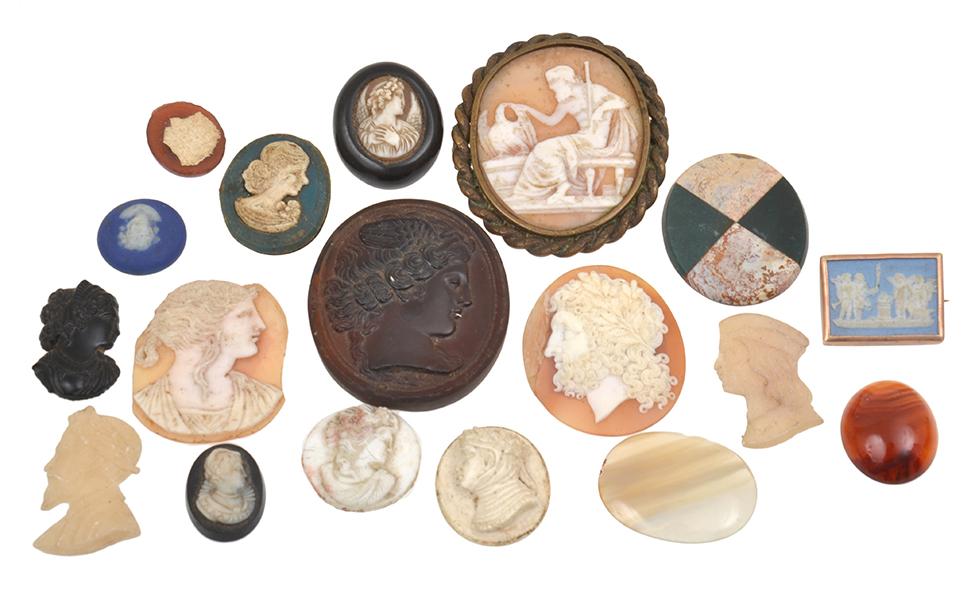 Appraisal: COLLECTION OF CAMEOS INCLUDING SHELL GLASS PORCELAIN AS FOUND ALL