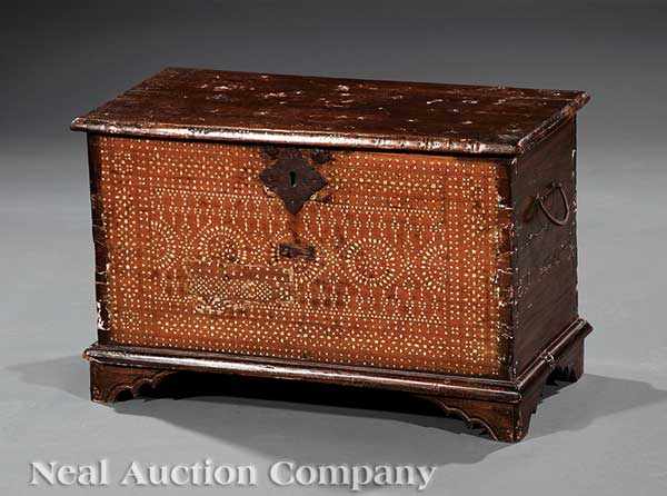 Appraisal: A Small Antique Spanish Inlaid Hardwood Cassone of Moorish Influence