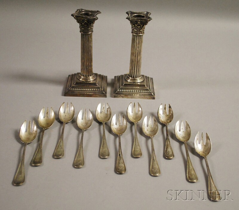 Appraisal: Eleven Durgin Bead Sterling Ice Cream Forks and a Pair