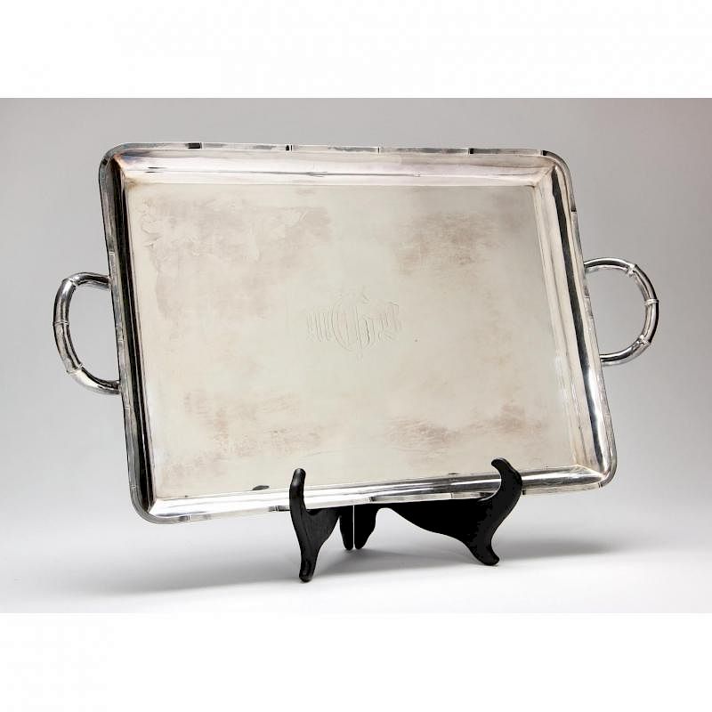 Appraisal: Vintage Bamboo Motif Silverplate Cocktail Tray rectangular form with bamboo