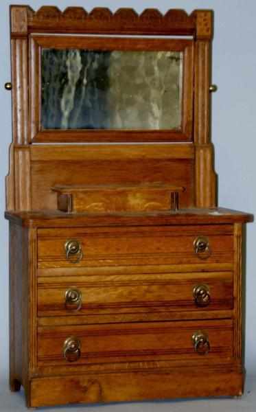 Appraisal: Child's Mirrored Bureau Oak with three drawers brass hardware Mirror