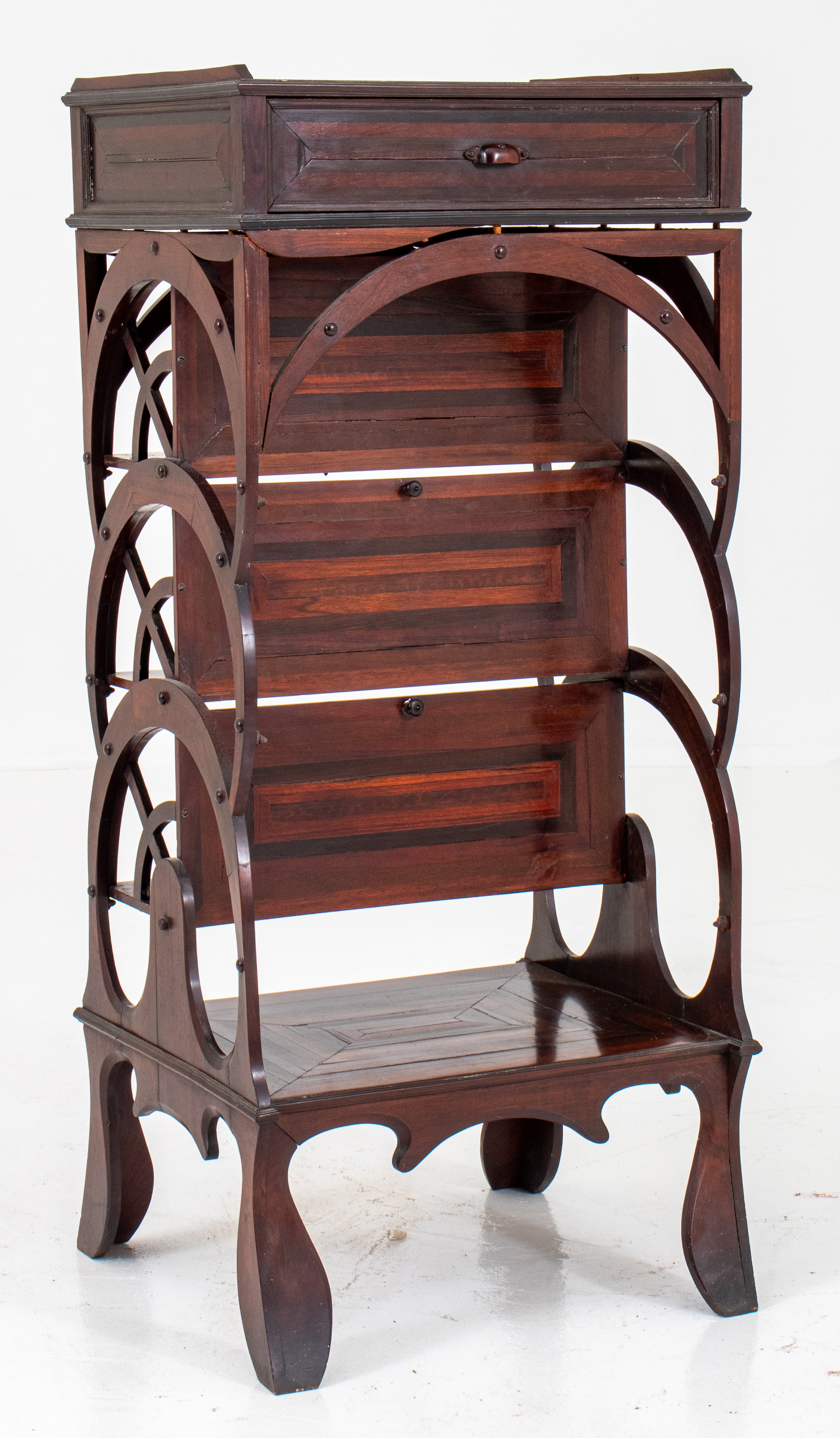 Appraisal: AMERICAN ECLECTIC CURIO-BOOKSTAND C American Eclectic rosewood curio bookstand the