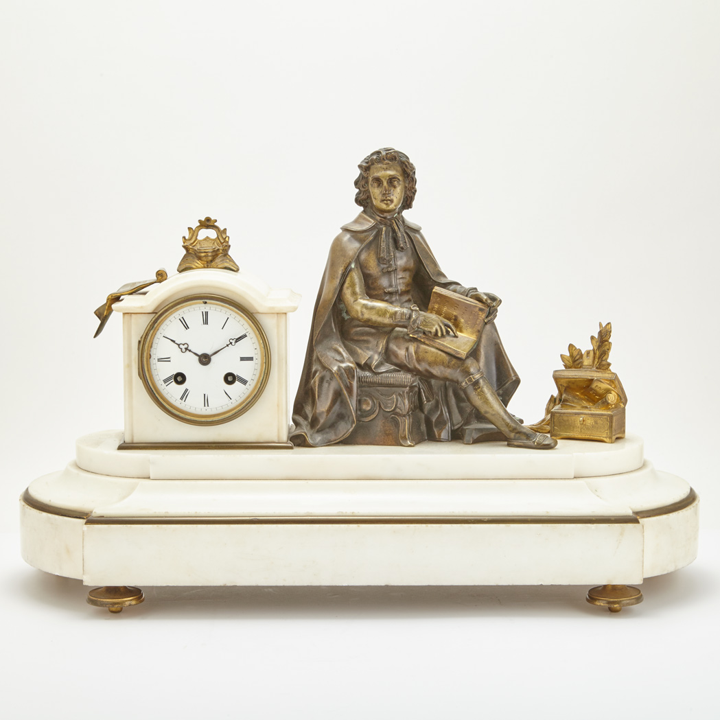 Appraisal: Louis XVI Style Bronze and White Marble Figural Mantel Clock