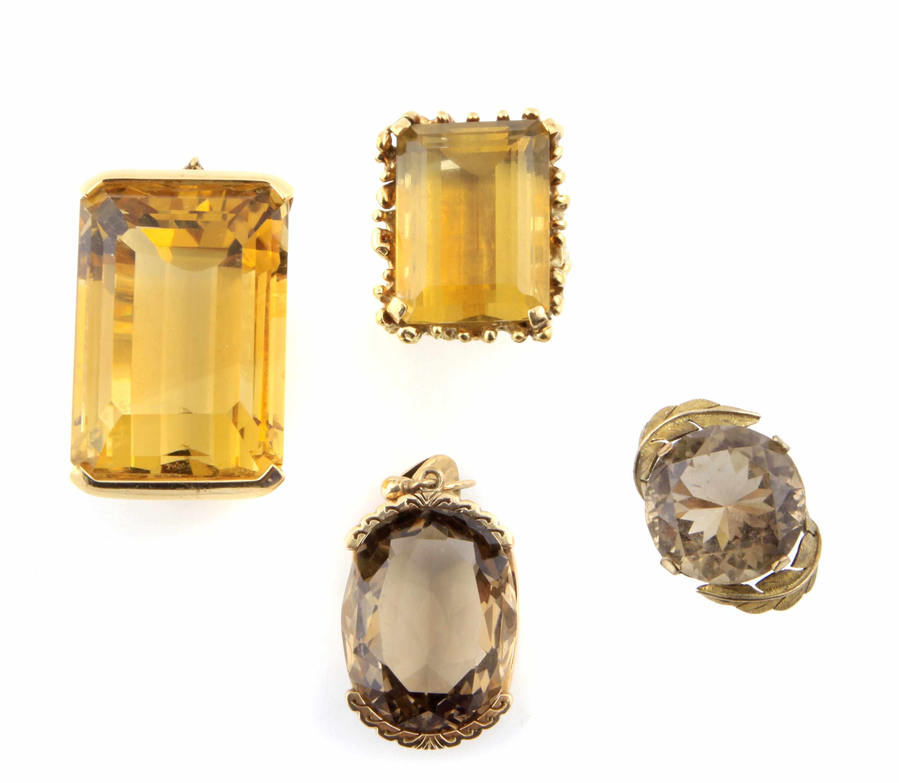 Appraisal: A group of four citrine and k gold jewelry comprising