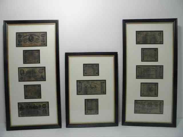 Appraisal: Lot of three framed early United States currency displays Includes