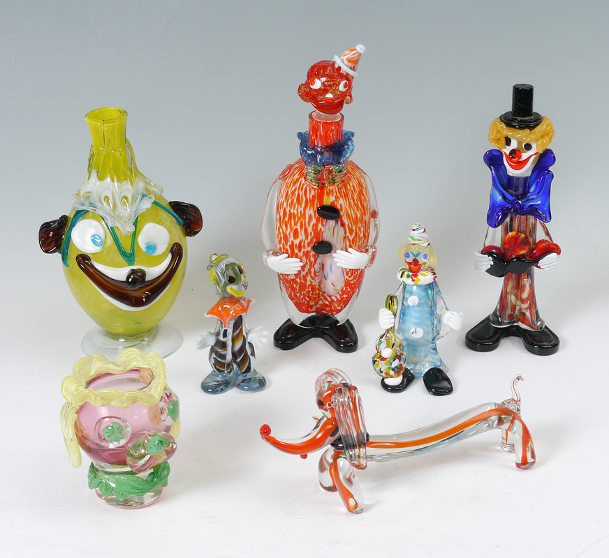 Appraisal: PIECE MURANO GLASS CLOWNS DOGS piece assembled collection to include