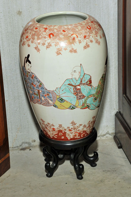 Appraisal: LARGE ORIENTAL VASE White porcelain vase with seated figures and