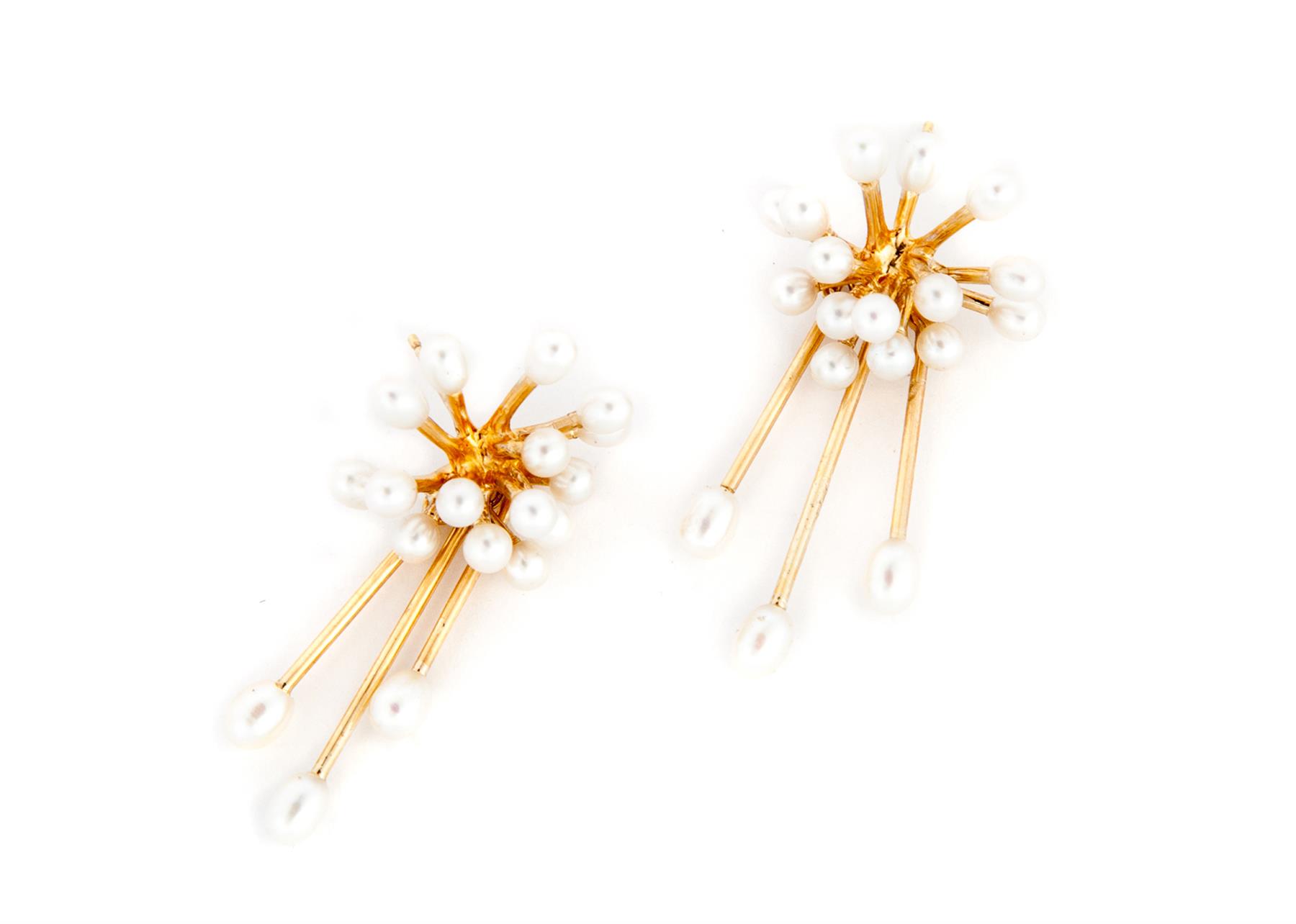 Appraisal: ATOMIC PEARL EARRINGS JOAN MICHLIN American st century Cluster of