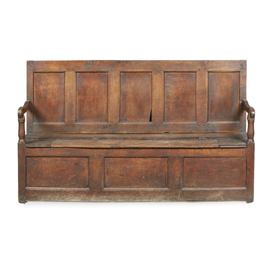 Appraisal: GEORGE II SMALL OAK SETTLE MID TH CENTURY the five