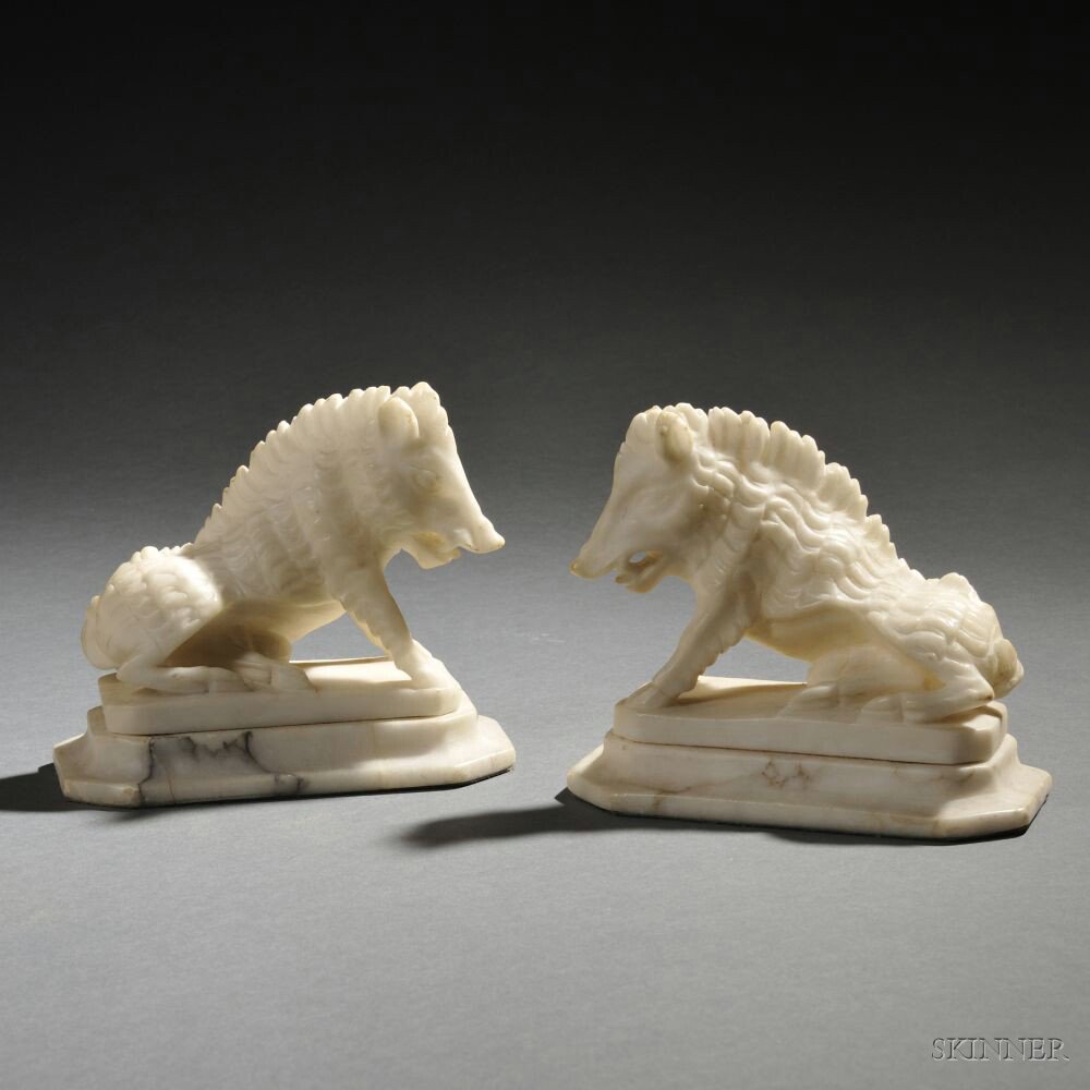 Appraisal: Pair of Alabaster Figures of Il Porcellino or the Wild