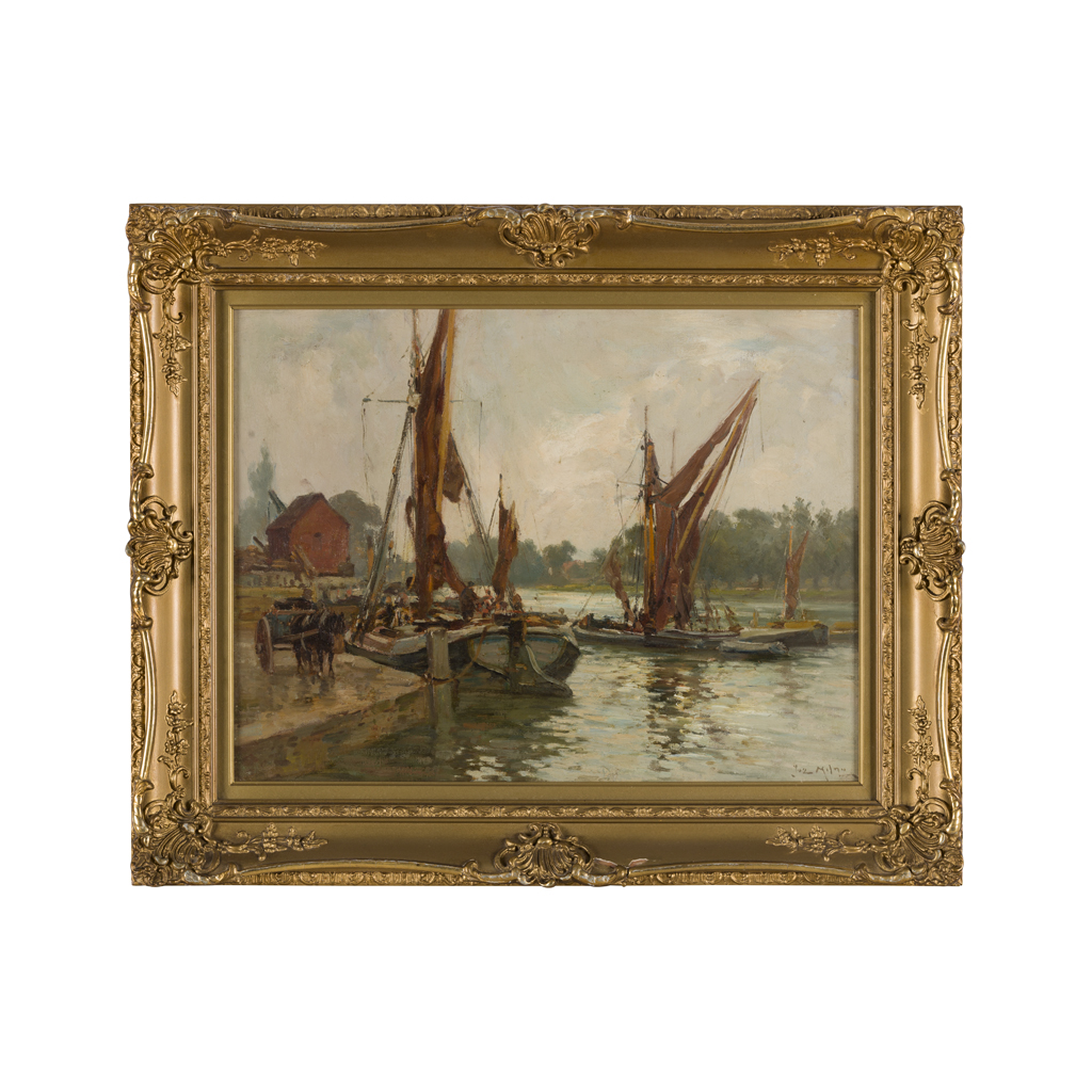 Appraisal: JOESPH MILNE SCOTTISH - BARGES IN AN ESTUARY signed oil