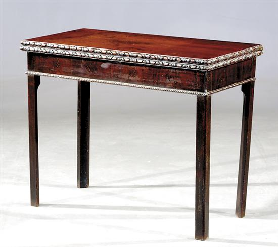 Appraisal: Georgian carved mahogany card table circa rectangular folding top with