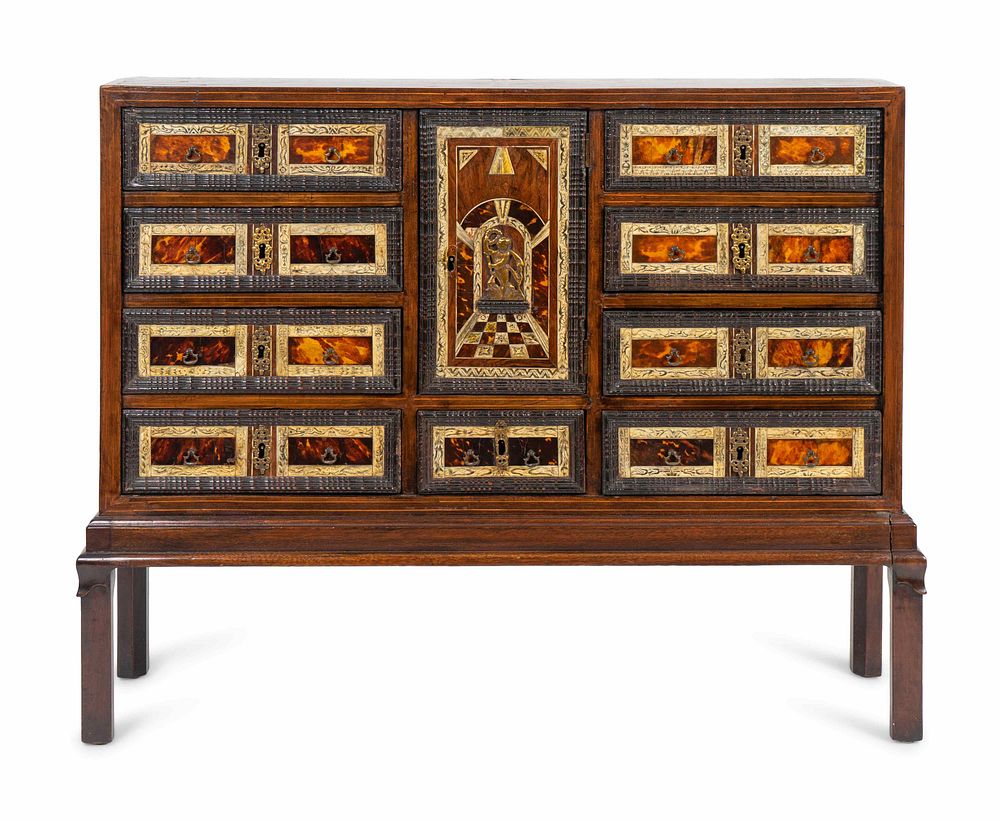 Appraisal: An Italian Inlaid Walnut and Mahogany Cabinet on Later Stand