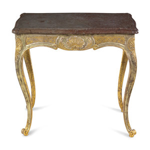 Appraisal: A Swedish Painted and Parcel Gilt Marble-Top Table Circa Height