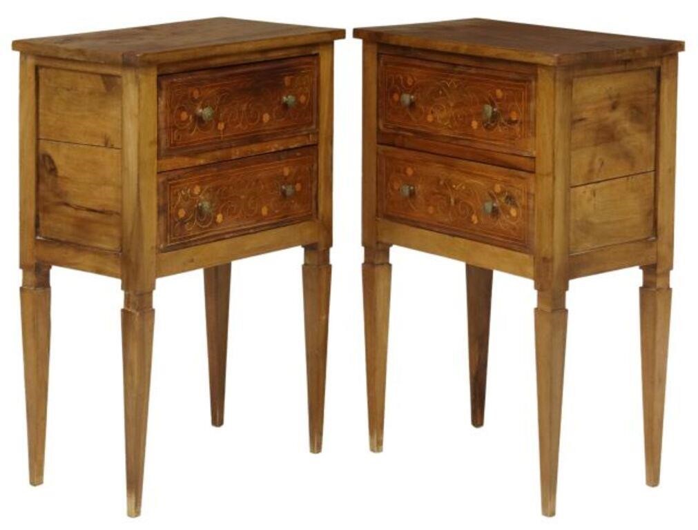 Appraisal: pair Italian walnut nightstands th c two drawers with scroll