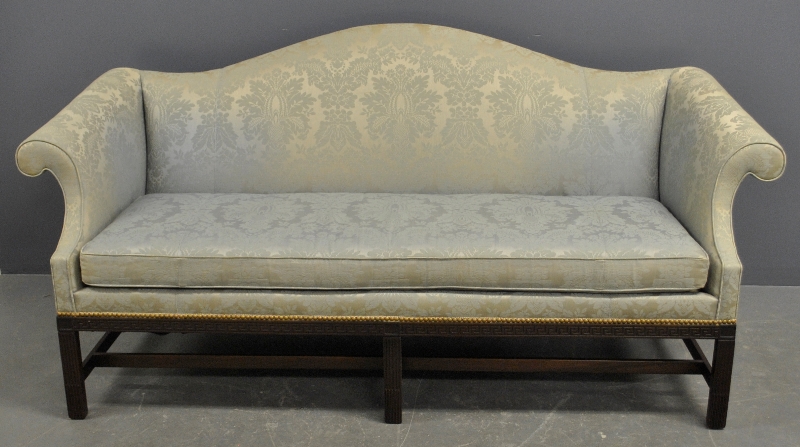 Appraisal: - Hickory Chair Chippendale style camelback sofa with square stop-fluted