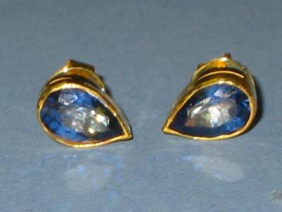 Appraisal: A PAIR OF SAPPHIRE EAR STUDS the pear cut stone