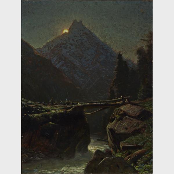 Appraisal: Albert Henri John Gos - MOUNTAIN AND BRIDGE AT NIGHT