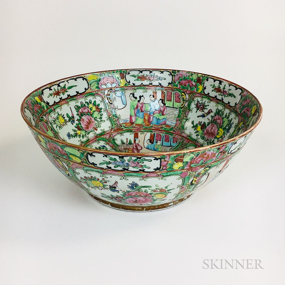 Appraisal: Rose Medallion Porcelain Punch Bowl Rose Medallion Porcelain Punch Bowl