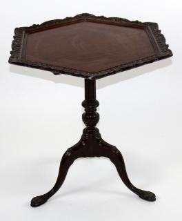 Appraisal: Mahogany hexagonal flip top side table on tri-ped base h