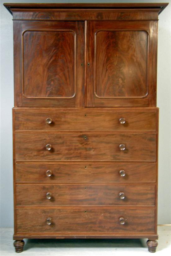 Appraisal: th century mahogany secretaire linen press the top with two